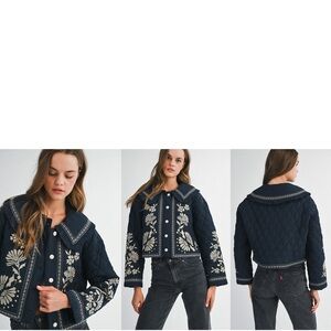 Embroidered Navy Women's Jacket